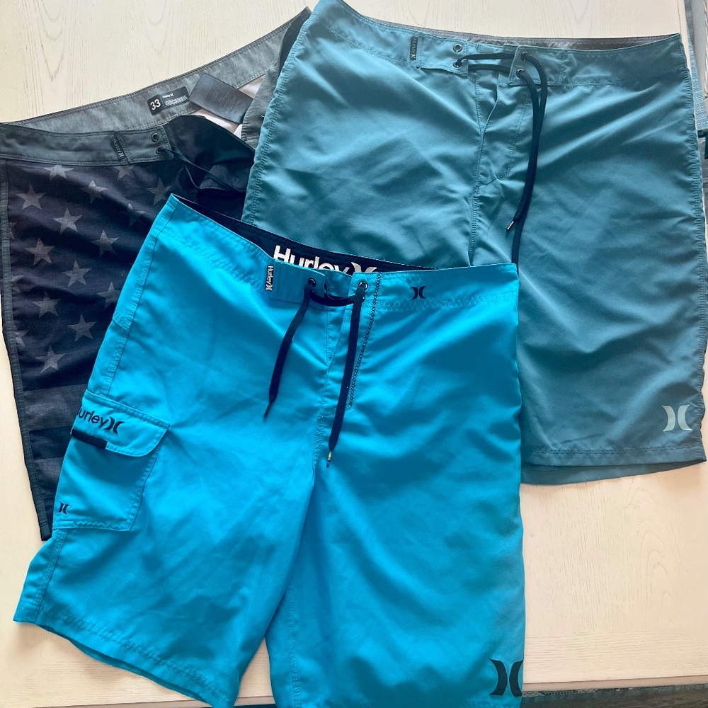 3 pairs Hurley swim board shorts size 33